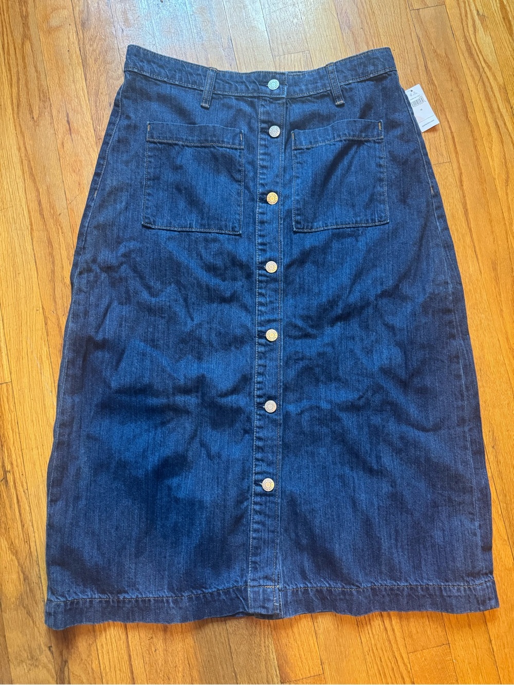 GAP Factory Dark Blue Button-Front Midi Denim Skirt